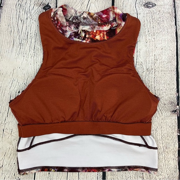 Lululemon Everlux and Mesh Cropped Tank Urbantricity Multi/Dark Terracotta Sz 6 - Picture 12 of 14